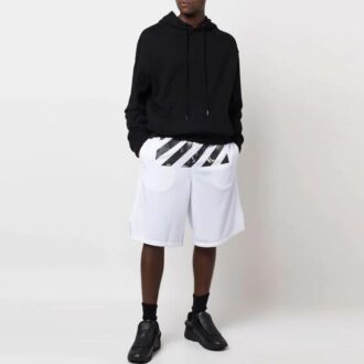 Off-White Herre FW22 Twill-trykk Knelang Elastisk linning Casual shorts Løs passform Hvit