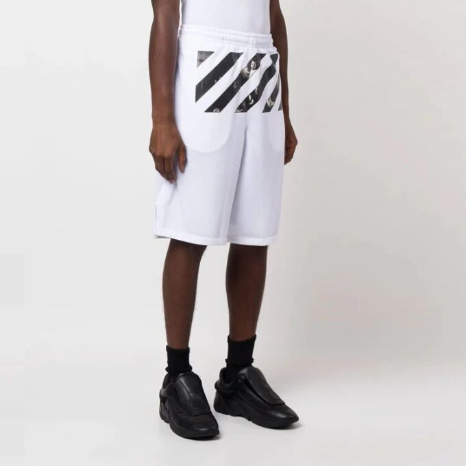 Off-White Herre FW22 Twill-trykk Knelang Elastisk linning Casual shorts Løs passform Hvit