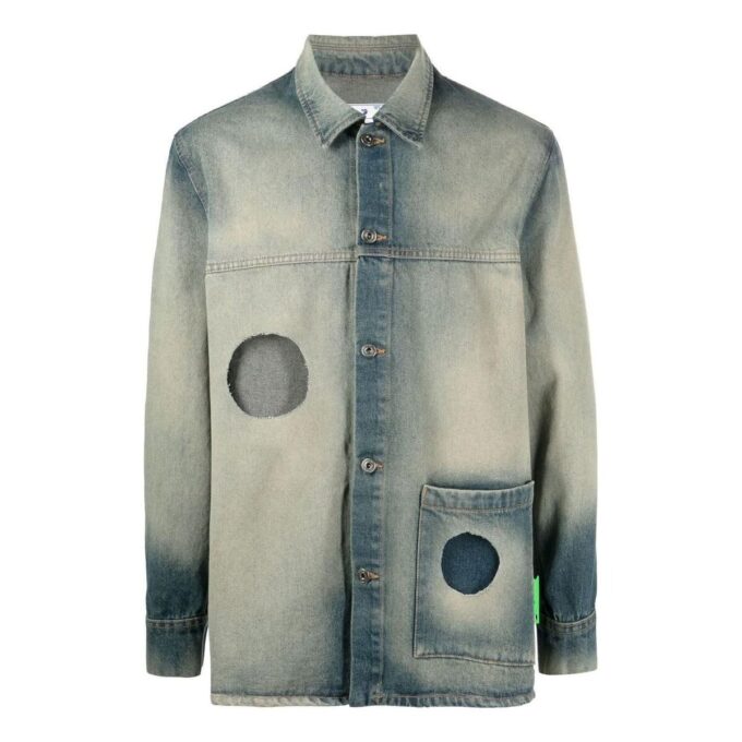 Off-White Herre FW22 utskåret jakke med enkelt knappestolpe i Denim, vanlig versjon, blågrå