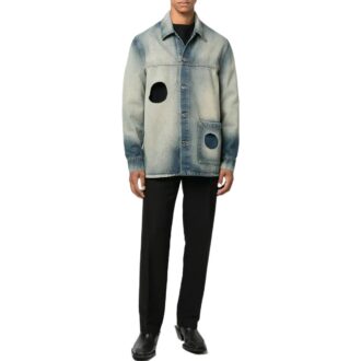 Off-White Herre FW22 utskåret jakke med enkelt knappestolpe i Denim, vanlig versjon, blågrå