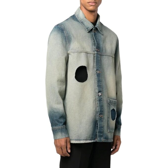 Off-White Herre FW22 utskåret jakke med enkelt knappestolpe i Denim, vanlig versjon, blågrå