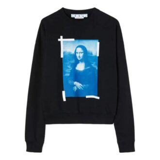 Off-White Herre-genser i bomull med Mona Lisa-trykk og rund hals, svart