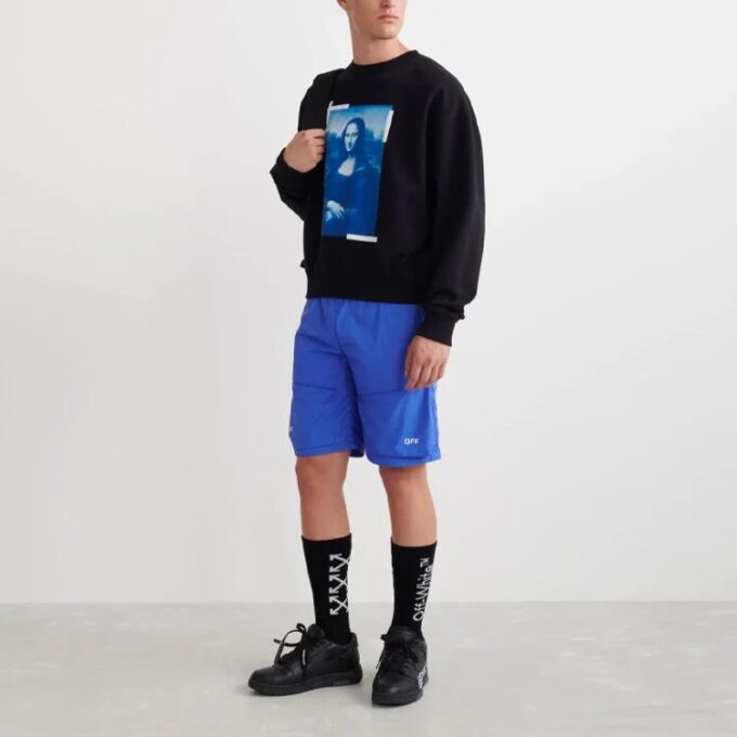Off-White Herre-genser i bomull med Mona Lisa-trykk og rund hals, svart