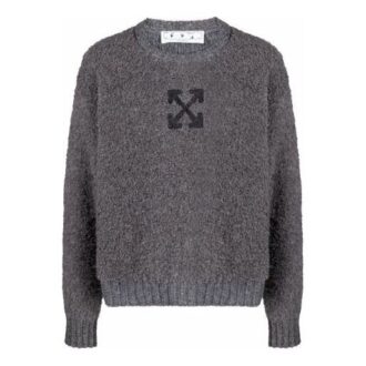 Off-White Herre-genser i ensfarget ull med jacquardmønster og pil-logo, grå