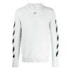 Off-White herre genser med Arrows, diagonale striper og intarsia, ull, slim fit, hvit