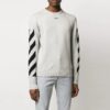 Off-White herre genser med Arrows, diagonale striper og intarsia, ull, slim fit, hvit