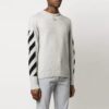Off-White herre genser med Arrows, diagonale striper og intarsia, ull, slim fit, hvit