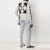 Off-White herre genser med Arrows, diagonale striper og intarsia, ull, slim fit, hvit