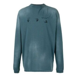 Off-White Herre-genser med brystmønster og logotrykk, lange ermer, Haze Blue