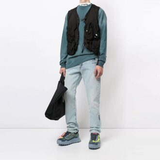 Off-White Herre-genser med brystmønster og logotrykk, lange ermer, Haze Blue