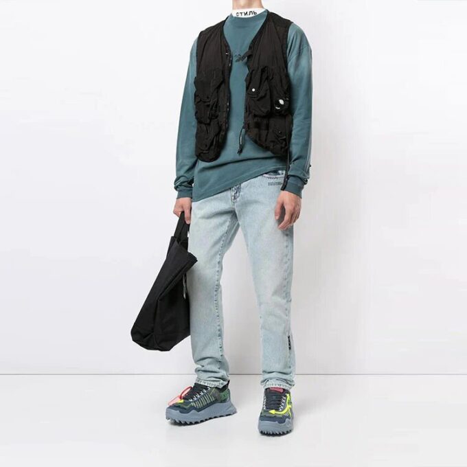 Off-White Herre-genser med brystmønster og logotrykk, lange ermer, Haze Blue