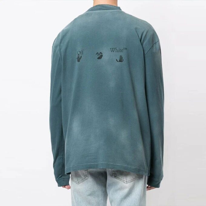 Off-White Herre-genser med brystmønster og logotrykk, lange ermer, Haze Blue