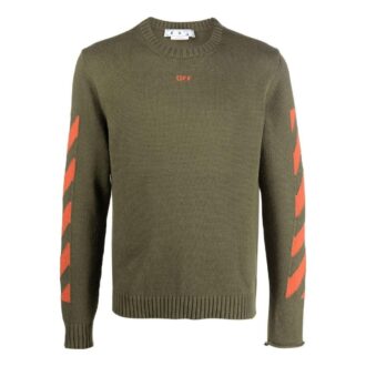 Off-White Herre-genser med logo-mønster, rund hals og slim fit, grønn