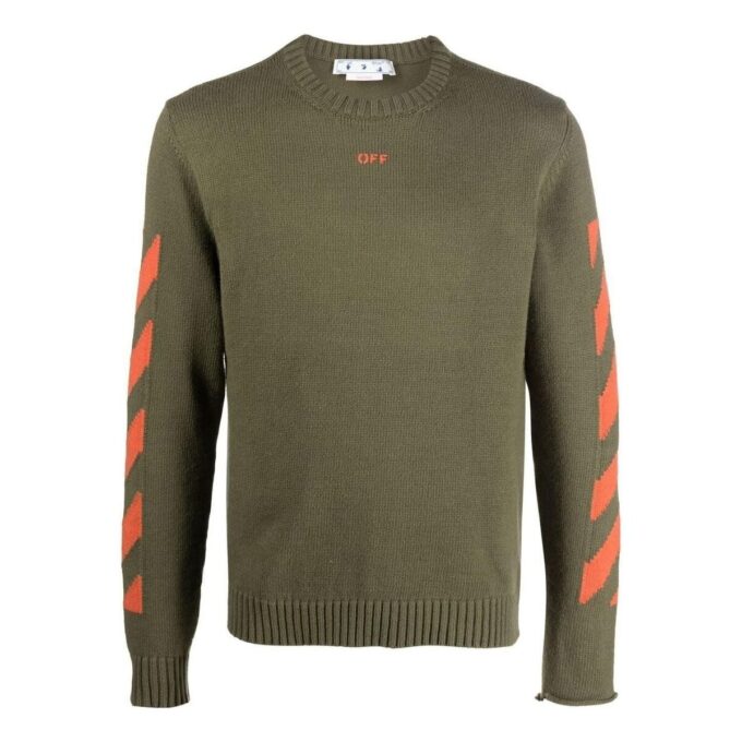 Off-White Herre-genser med logo-mønster, rund hals og slim fit, grønn