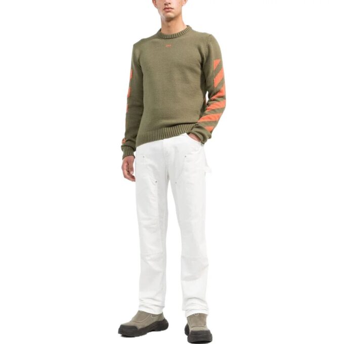 Off-White Herre-genser med logo-mønster, rund hals og slim fit, grønn