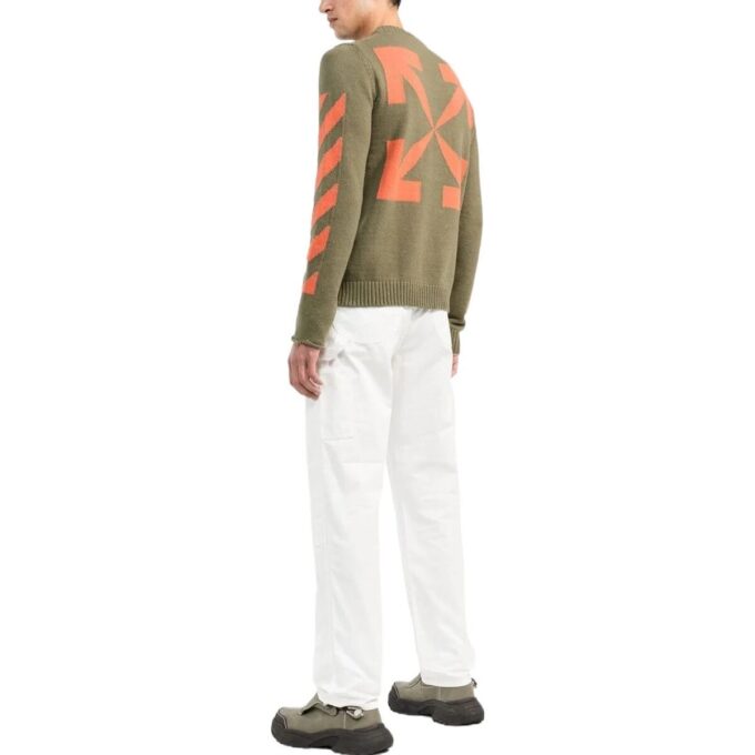 Off-White Herre-genser med logo-mønster, rund hals og slim fit, grønn
