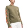 Off-White Herre-genser med logo-mønster, rund hals og slim fit, grønn