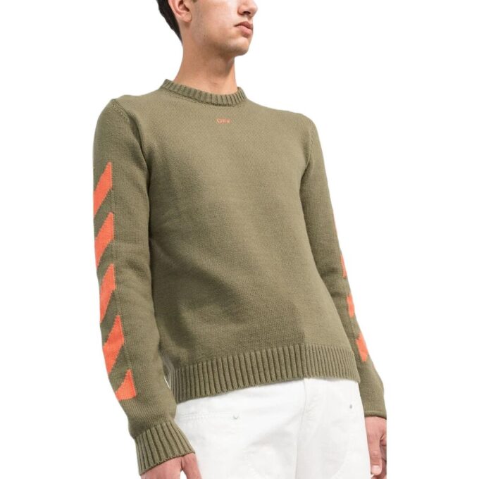 Off-White Herre-genser med logo-mønster, rund hals og slim fit, grønn