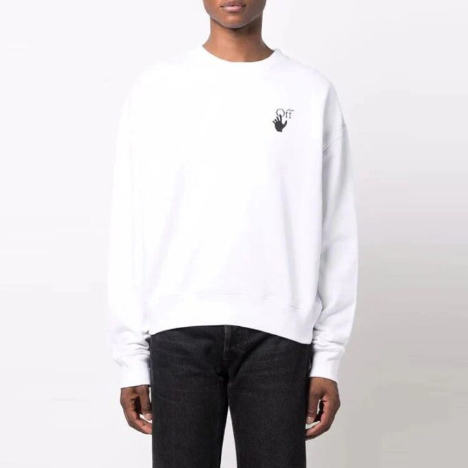 Off-White Herre-genser med logo og pilemønster, løs passform, hvit