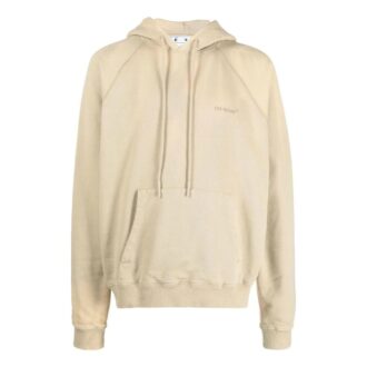 Off-White Herre-genser med striper på ryggen, trykk, hette, lange ermer og løs passform, beige