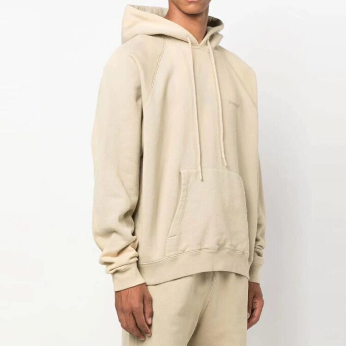 Off-White Herre-genser med striper på ryggen, trykk, hette, lange ermer og løs passform, beige