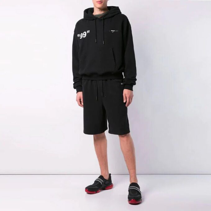 Off-White Herre-genser med trykk på ryggen, løs passform, svart