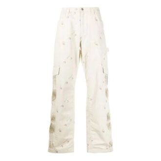 Off-White Herre Geometrisk mønster Spenne Casual Lange bukser/bukser Løs passform Hvit
