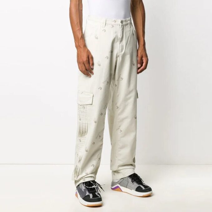 Off-White Herre Geometrisk mønster Spenne Casual Lange bukser/bukser Løs passform Hvit
