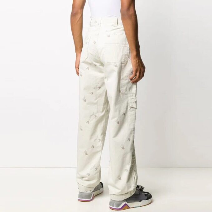 Off-White Herre Geometrisk mønster Spenne Casual Lange bukser/bukser Løs passform Hvit