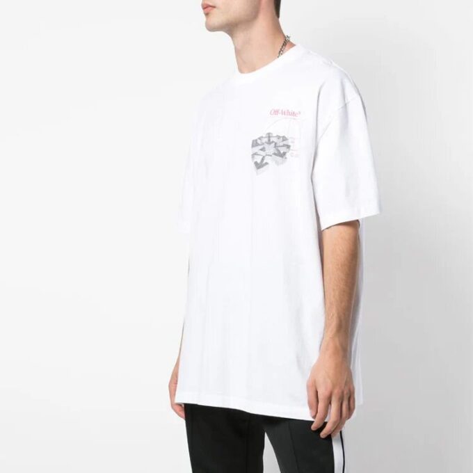 Off-White Herre Golden Ratio Gult gulltrykk Kortærmet Hvit T-skjorte