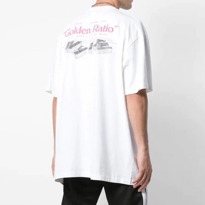 Off-White Herre Golden Ratio Gult gulltrykk Kortærmet Hvit T-skjorte