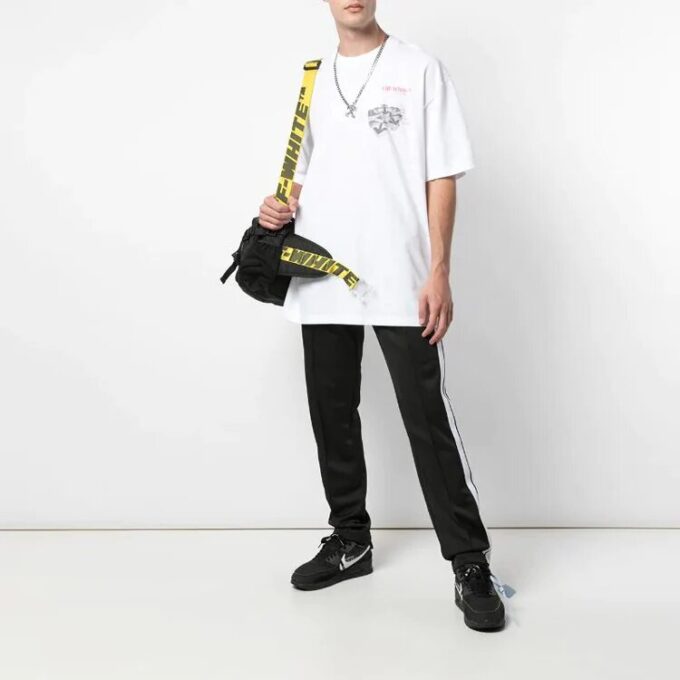 Off-White Herre Golden Ratio Gult gulltrykk Kortærmet Hvit T-skjorte