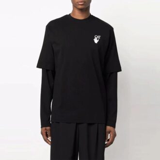 Off-White Herre Gradient Arrow Langermet T-skjorte med løs passform, svart