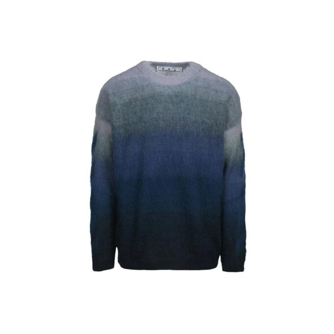 Off-White Herre Gradient-effekt Rund hals Langermet Ullgenser Løs passform Blå