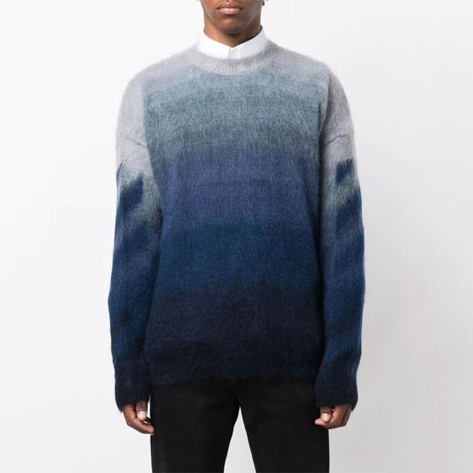 Off-White Herre Gradient-effekt Rund hals Langermet Ullgenser Løs passform Blå