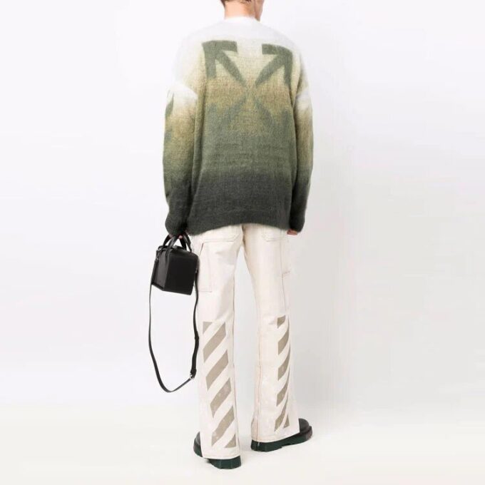 Off-White Herre Gradient-effekt Rundhals Langermet Ullgenser Løs Passform Flerfarget