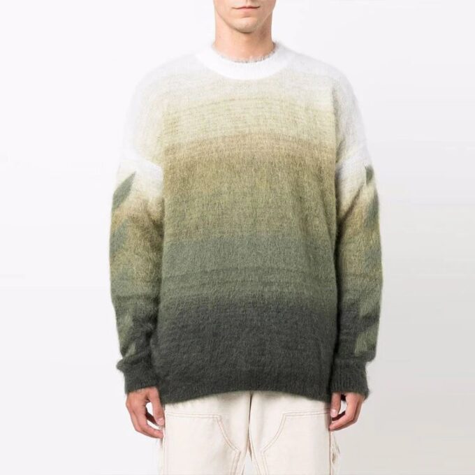 Off-White Herre Gradient-effekt Rundhals Langermet Ullgenser Løs Passform Flerfarget