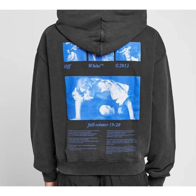 Off-White Herre Grafisk trykt snøring med hette og lange ermer Mørk grå