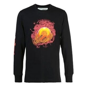Off-White Herre Hands and Planet L/S Printing Langermet Svart T-skjorte