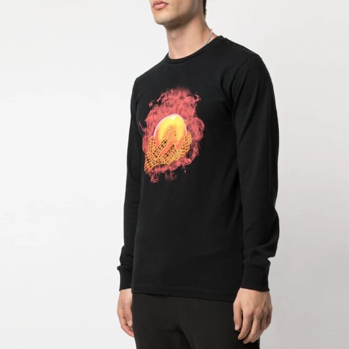 Off-White Herre Hands and Planet L/S Printing Langermet Svart T-skjorte