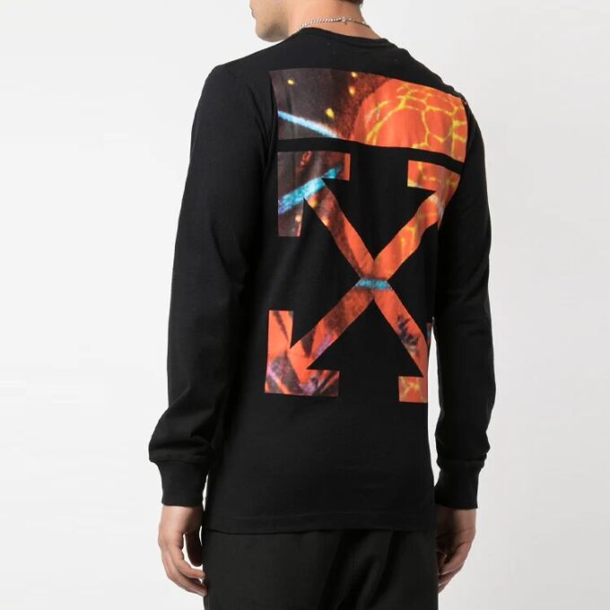 Off-White Herre Hands and Planet L/S Printing Langermet Svart T-skjorte