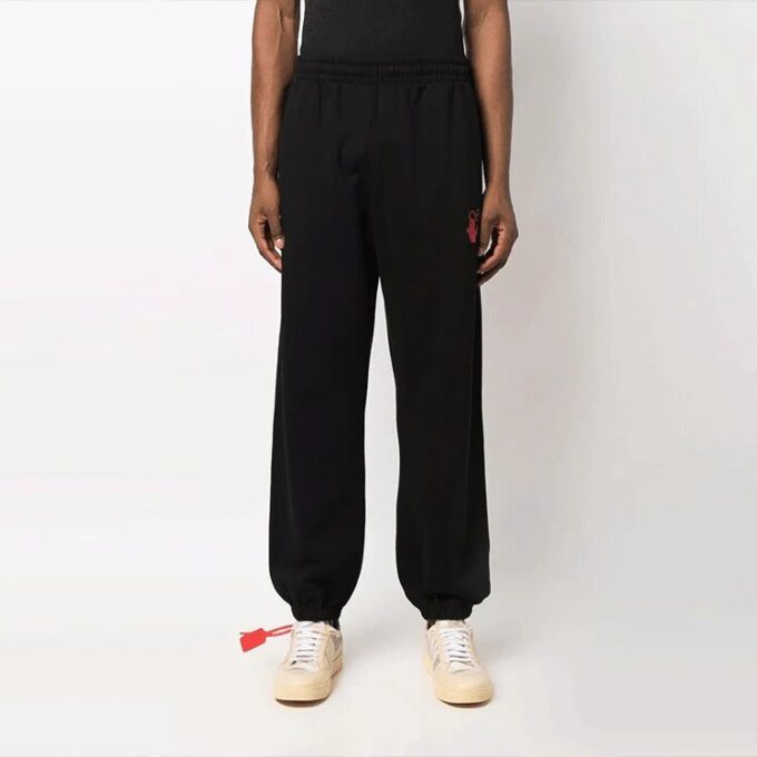Off-White Herre Hands Off Red Arrow Sportsbukser/Joggebukser Løs Passform Svart