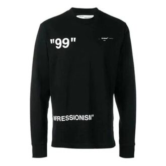 Off-White Herre Ice Man Rundhalset Løs Langermet Svart T-skjorte