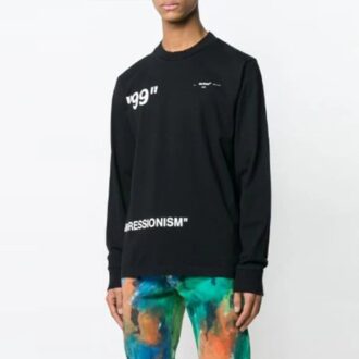 Off-White Herre Ice Man Rundhalset Løs Langermet Svart T-skjorte