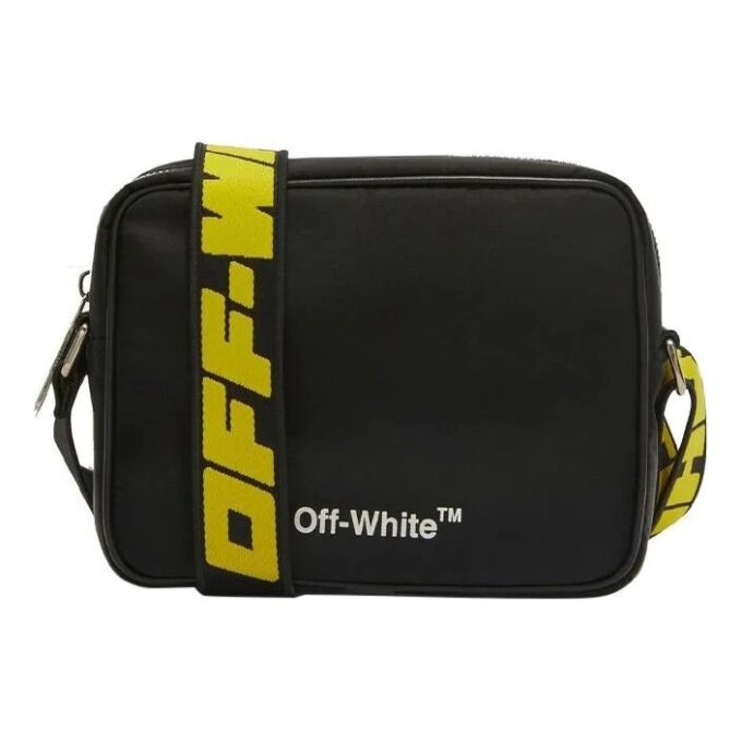 Off-White Herre Justerbare Skulderstropper Logo-trykk Glidelås Crossbody Svart / Hvit Skulderveske