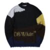 Off-White Herre Kontrastfarger Rundhals Langermet Ullgenser Svart