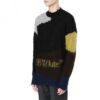 Off-White Herre Kontrastfarger Rundhals Langermet Ullgenser Svart