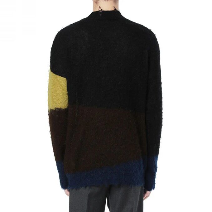 Off-White Herre Kontrastfarger Rundhals Langermet Ullgenser Svart