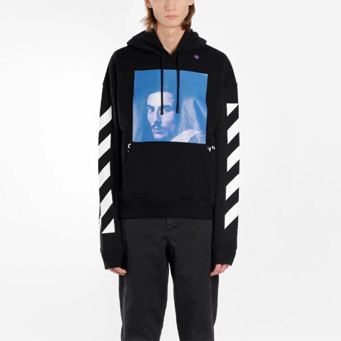 Off-White Herre-langermet T-skjorte med karaktertrykk, svart