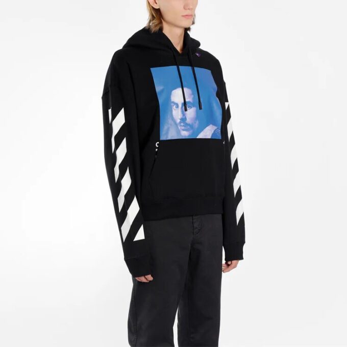Off-White Herre-langermet T-skjorte med karaktertrykk, svart